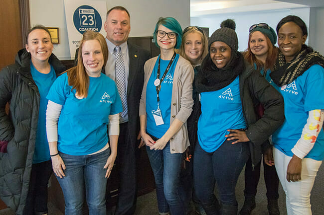 Avivo staff and program participants meet with Represenative Dave Baker during Homeless Day on the Hill.