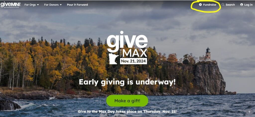 Screenshot showing the homepage of the GiveMN website.