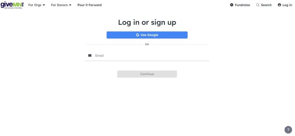 Screenshot showing the Log In prompt on GiveMN's Give to the Max Day website.